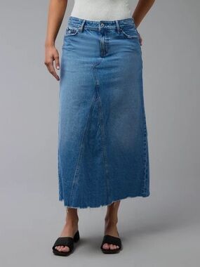 AE Low-Rise A-Line Denim Maxi Skirt